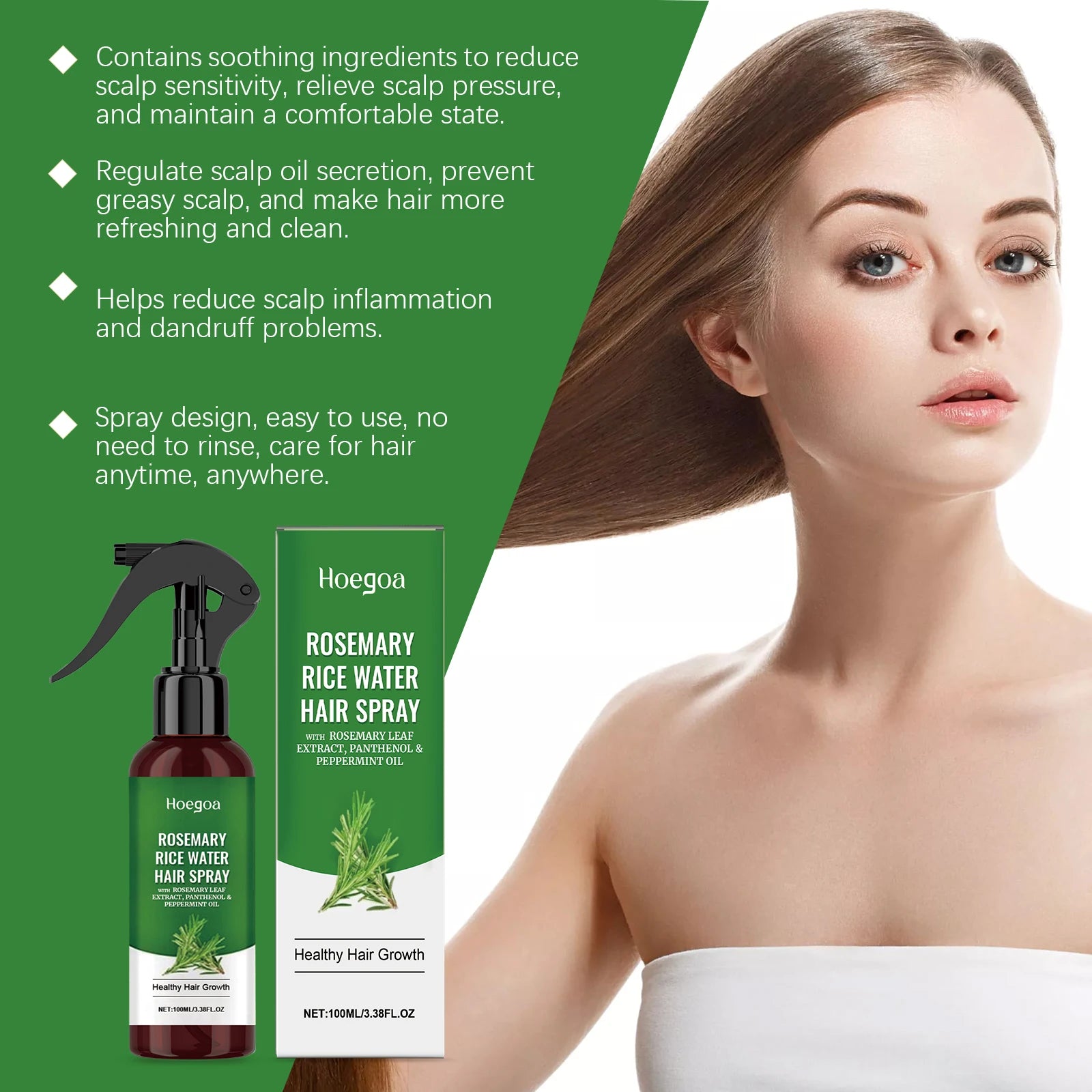 Rosemary Hair Growth Spray Anti Baldness Soothing Scalp Strengthening Root Thickening Hair Repair Split Ends Hair Regrowth Spray