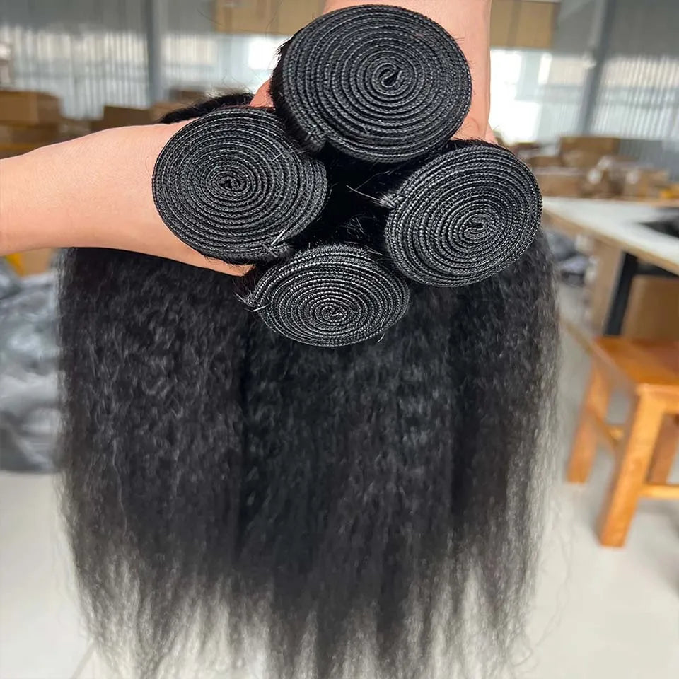 8-30 Kinky Straight Human Hair Bundles Coarse Yaki Weave Bundles Brazilian Raw Human Hair Extensions Sale for Women Double Wefts