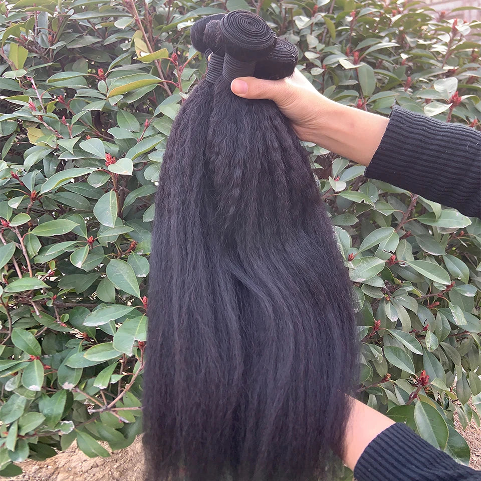8-30 Kinky Straight Human Hair Bundles Coarse Yaki Weave Bundles Brazilian Raw Human Hair Extensions Sale for Women Double Wefts