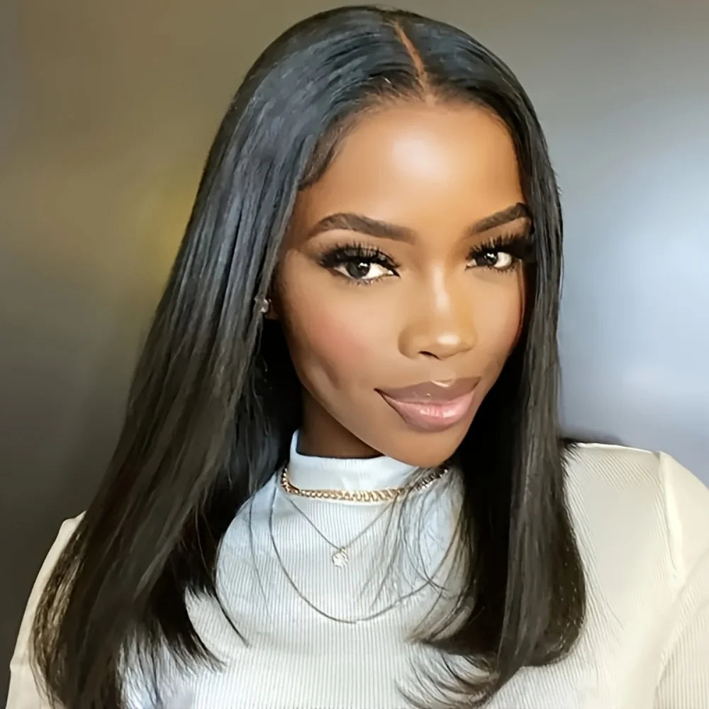 5x5 Glueless Bob Wig Human Hair Lace Front Wigs Human Hair Pre Plucked 220% Density Short Straight Wigs Natural Color for Women