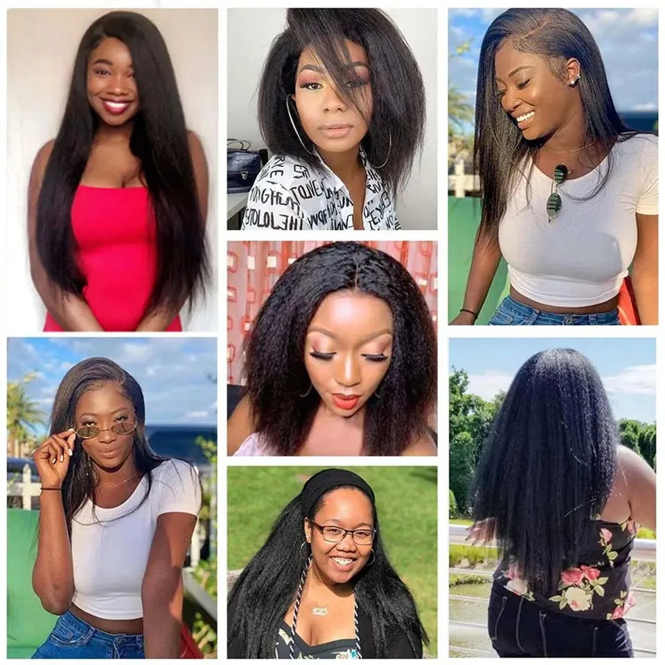 8-30 Kinky Straight Human Hair Bundles Coarse Yaki Weave Bundles Brazilian Raw Human Hair Extensions Sale for Women Double Wefts