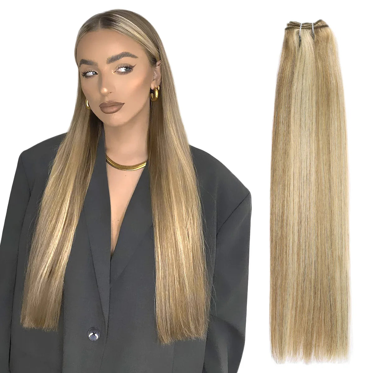 Real Beauty Platinum Blond Brazilian Straight Hair Weave Bundles 14"-28" Hight Ratio Remy Hair Extensions Brown #4 Blond P6/613#