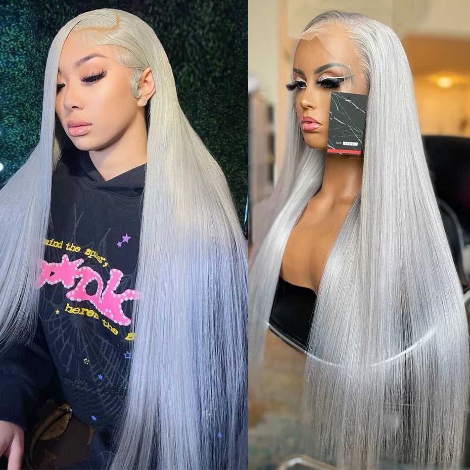 13x6 Silver Grey Straight Lace Front Human Hair Wigs Pre Plucked 613 Blonde Body Wave Frontal Wigs For Women Brazilian Hair Wigs