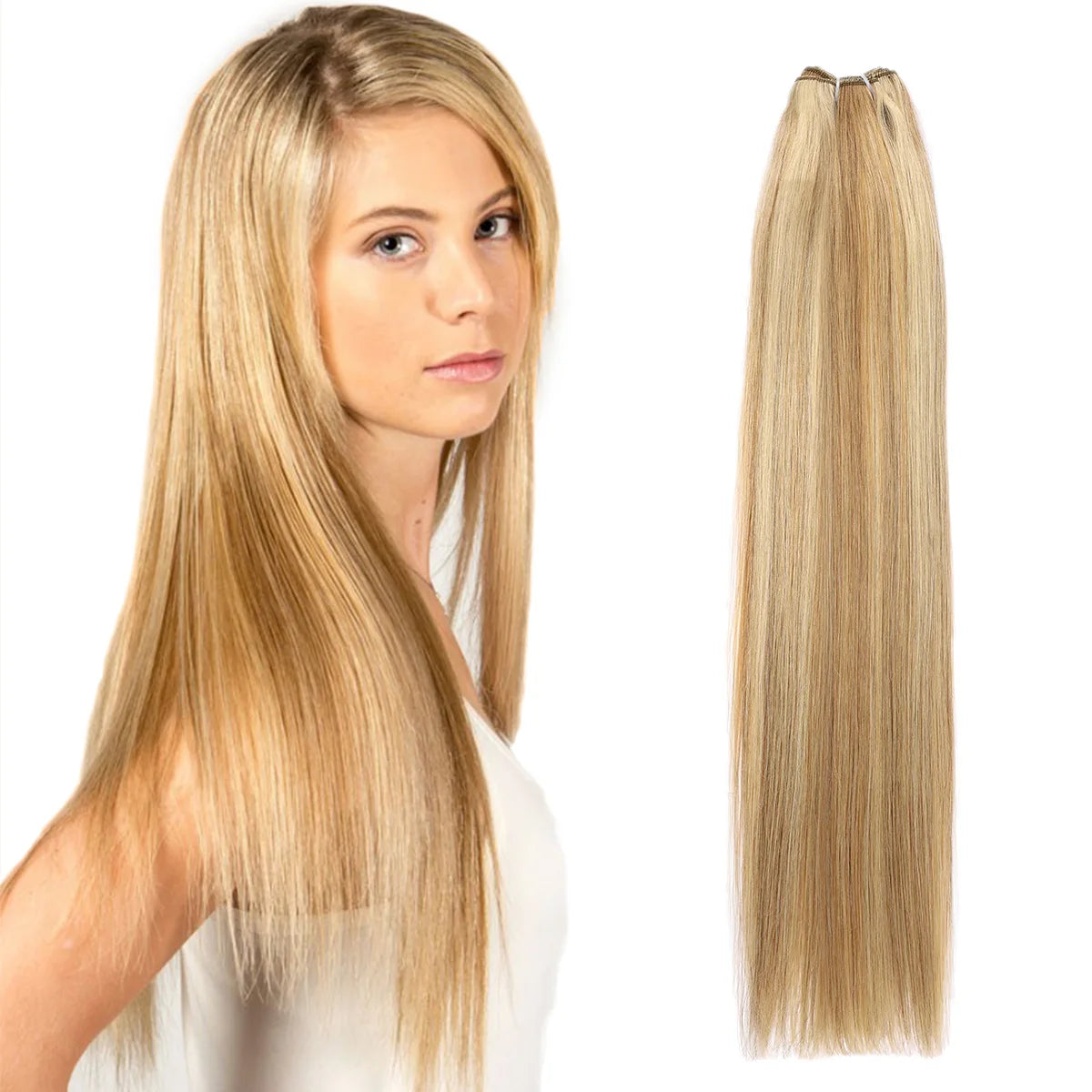 Real Beauty Platinum Blond Brazilian Straight Hair Weave Bundles 14"-28" Hight Ratio Remy Hair Extensions Brown #4 Blond P6/613#