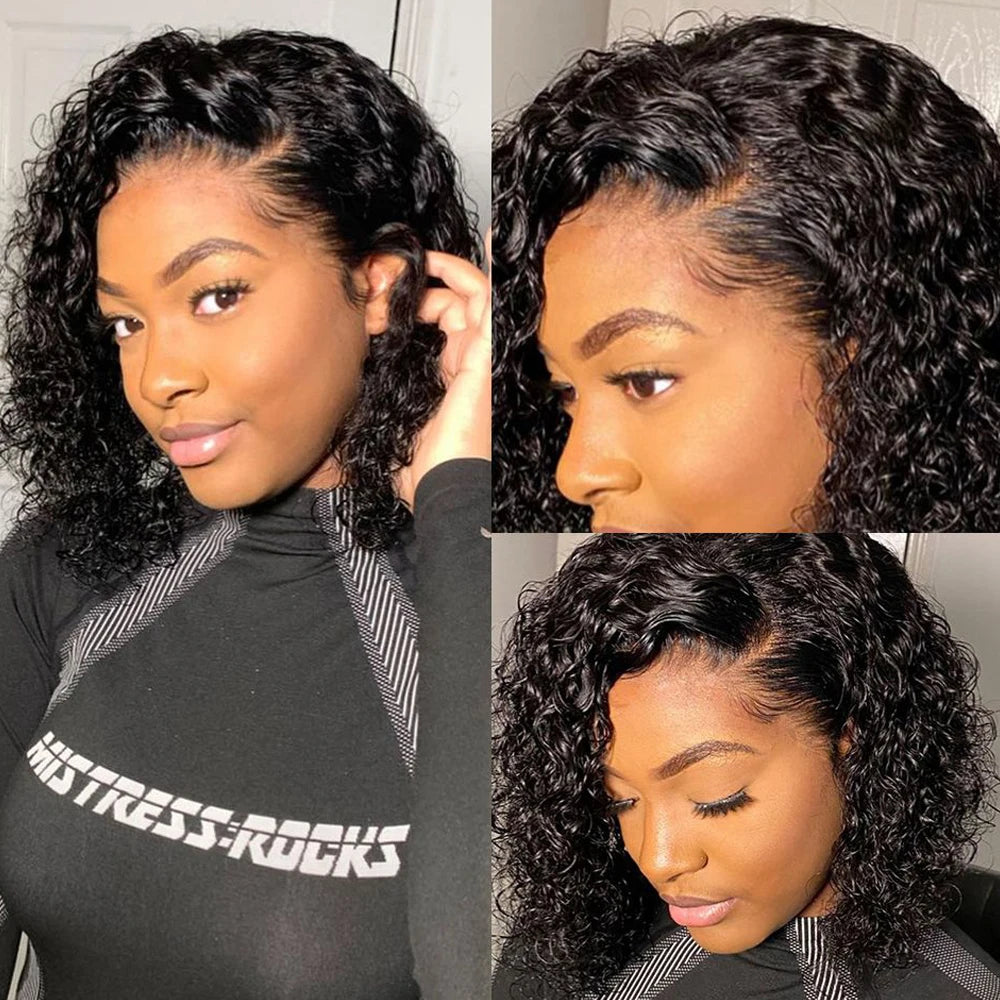 Short Bob Wig Wear And Go 13x4 Kinky Curly Lace Front Human Hair Wigs 15A Peruvian Water Wave Lace Frontal Wigs Pre Plucked