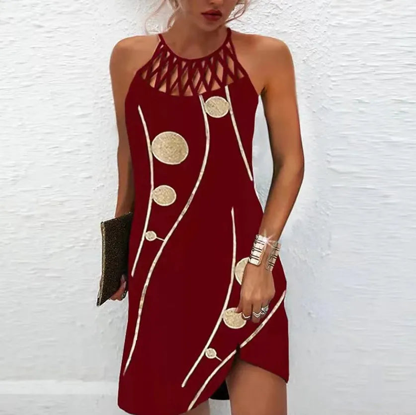 Boho Sexy Dress for Women Beach Mini Dress Fashion Dress Women Summer Sleeveless Hollow Elegant Party Dress Print Vestido 2023