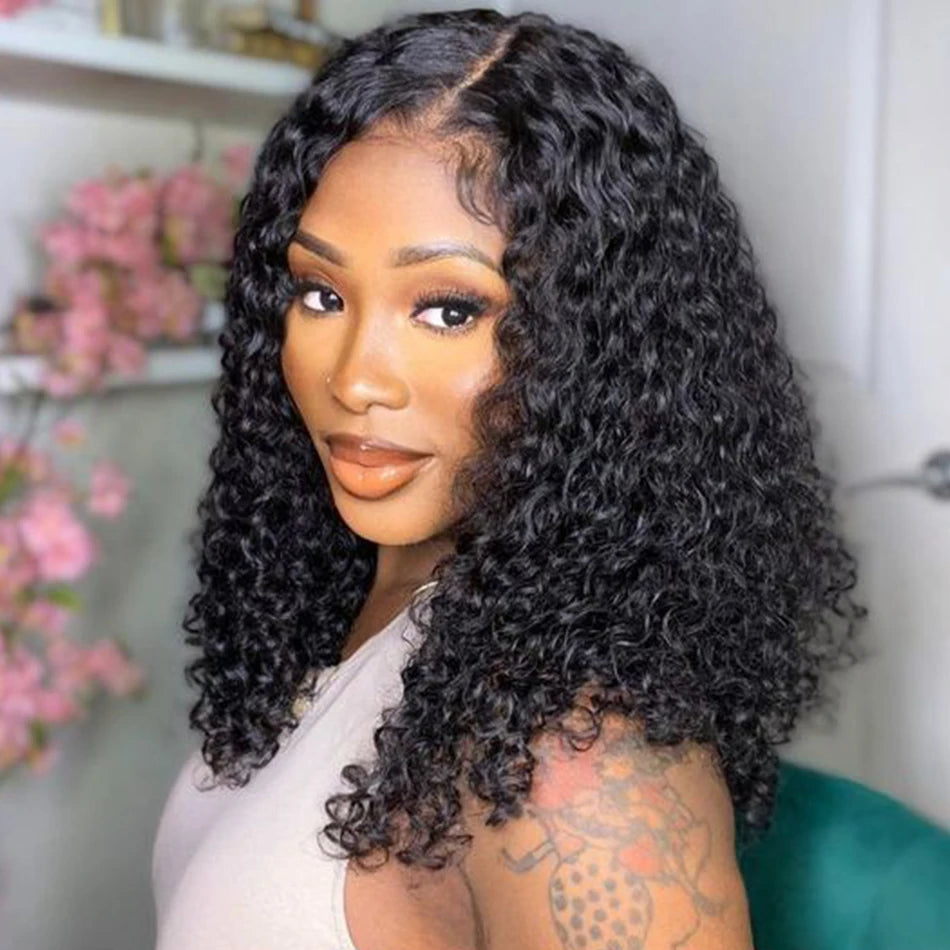 Short Bob Wig Wear And Go 13x4 Kinky Curly Lace Front Human Hair Wigs 15A Peruvian Water Wave Lace Frontal Wigs Pre Plucked