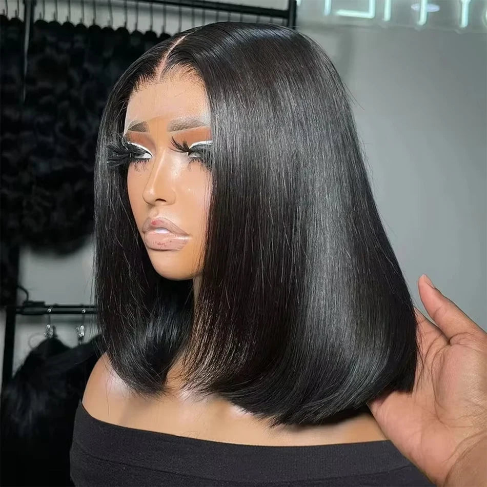 Wear And Go Glueless Short Bob Wigs Brazilian Straight HD Transparent Lace Front Human Hair Wigs Perruque Cheveux Humain 180%