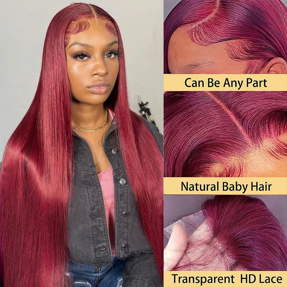99j Burgundy 13x4 Hd Lace Front Wig Female 13x6 Brazilian Red Straight Lace Frontal Colored Remy Human Hair Wigs For Women Sale