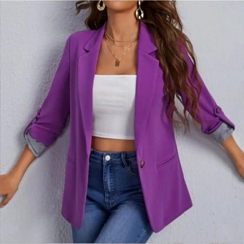 Solid Color Office Slim Blazers For Woman 2025 Autumn Winter Women's Jacket Coats Elegant Female Outerwears