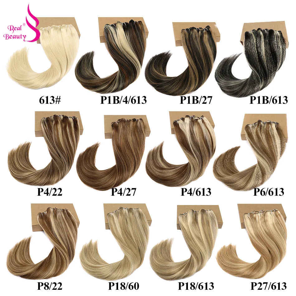 Real Beauty Platinum Blond Brazilian Straight Hair Weave Bundles 14"-28" Hight Ratio Remy Hair Extensions Brown #4 Blond P6/613#