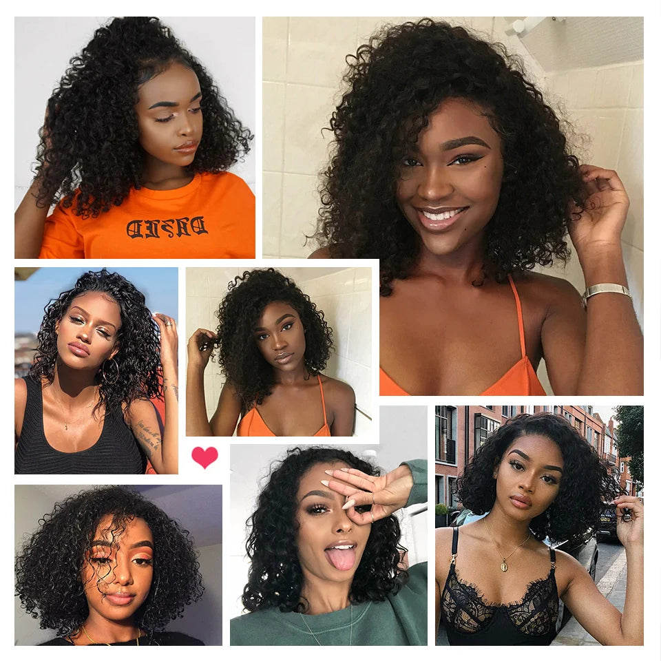 Short Bob Wig Wear And Go 13x4 Kinky Curly Lace Front Human Hair Wigs 15A Peruvian Water Wave Lace Frontal Wigs Pre Plucked