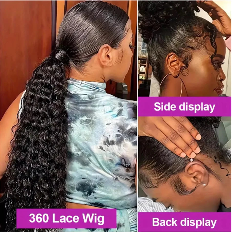 360 Full Invisi Strap Drawstring Sung Water Wave Lace Front Wig Deep Wave Human Isee Hair Wig For Women Wet And Wavy Closure Wig