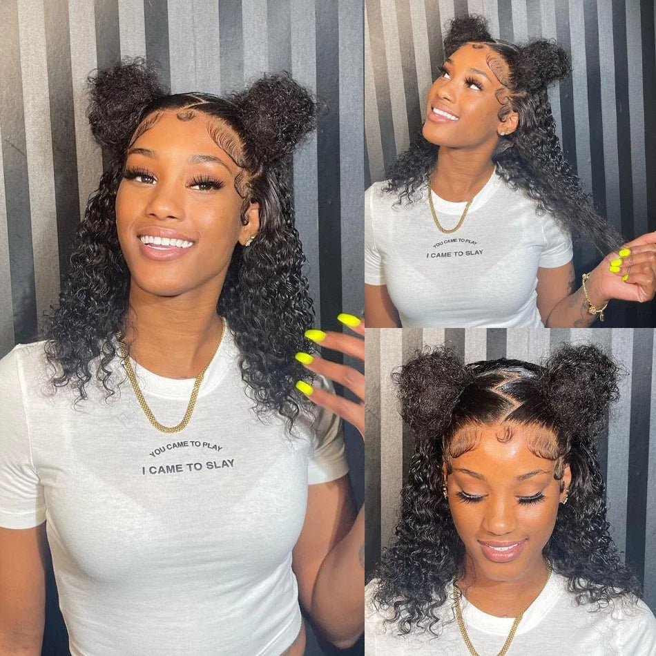 Short Bob Wig Wear And Go 13x4 Kinky Curly Lace Front Human Hair Wigs 15A Peruvian Water Wave Lace Frontal Wigs Pre Plucked