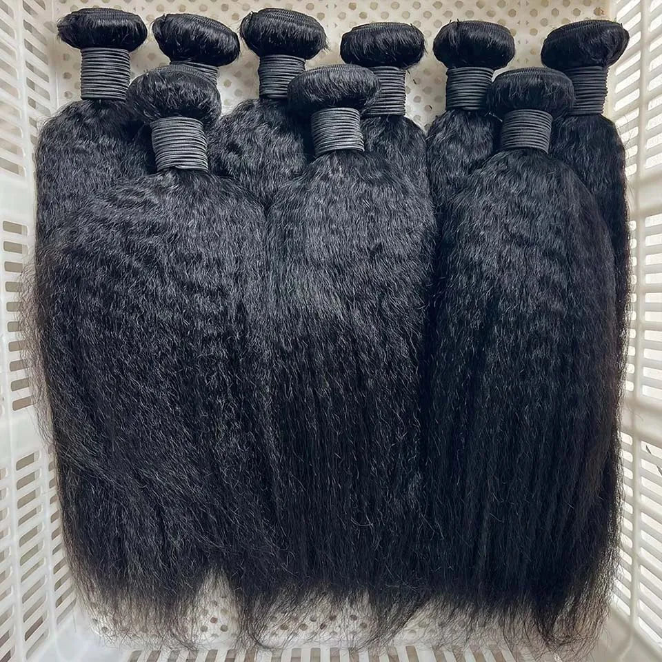 8-30 Kinky Straight Human Hair Bundles Coarse Yaki Weave Bundles Brazilian Raw Human Hair Extensions Sale for Women Double Wefts