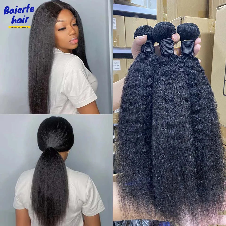 8-30 Kinky Straight Human Hair Bundles Coarse Yaki Weave Bundles Brazilian Raw Human Hair Extensions Sale for Women Double Wefts