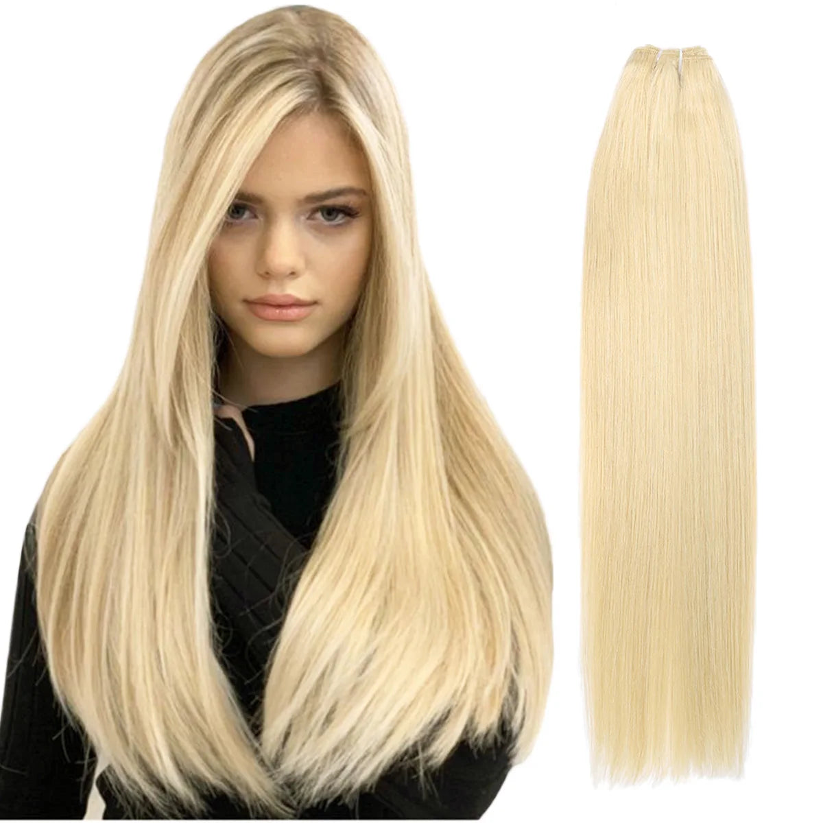Real Beauty Platinum Blond Brazilian Straight Hair Weave Bundles 14"-28" Hight Ratio Remy Hair Extensions Brown #4 Blond P6/613#