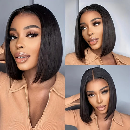 5x5 Glueless Bob Wig Human Hair Lace Front Wigs Human Hair Pre Plucked 220% Density Short Straight Wigs Natural Color for Women
