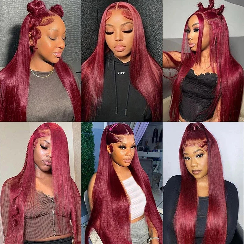 99j Burgundy 13x4 Hd Lace Front Wig Female 13x6 Brazilian Red Straight Lace Frontal Colored Remy Human Hair Wigs For Women Sale