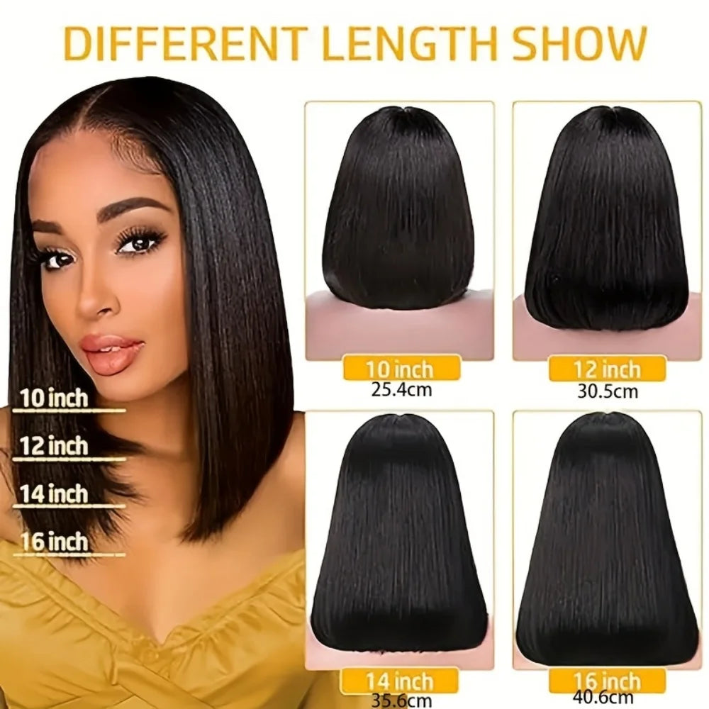 5x5 Glueless Bob Wig Human Hair Lace Front Wigs Human Hair Pre Plucked 220% Density Short Straight Wigs Natural Color for Women