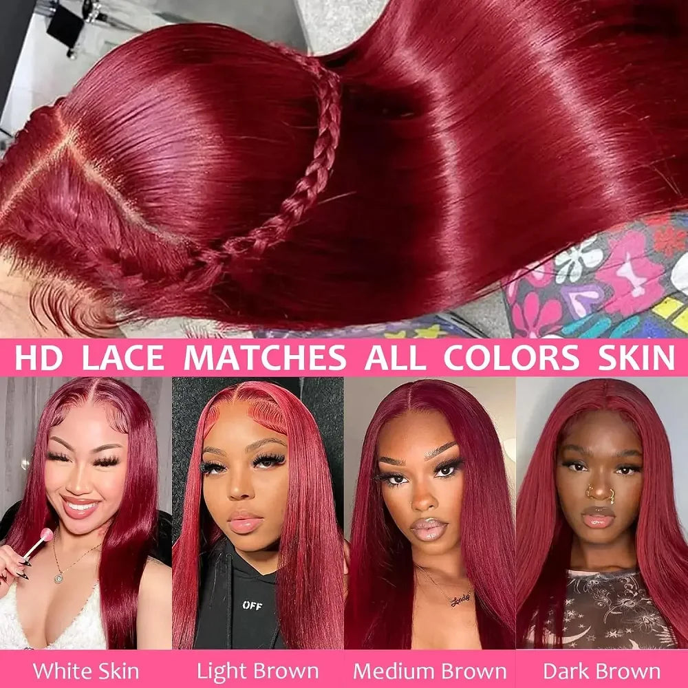 99j Burgundy 13x4 Hd Lace Front Wig Female 13x6 Brazilian Red Straight Lace Frontal Colored Remy Human Hair Wigs For Women Sale