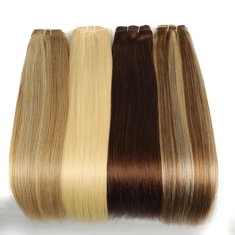 Real Beauty Platinum Blond Brazilian Straight Hair Weave Bundles 14"-28" Hight Ratio Remy Hair Extensions Brown #4 Blond P6/613#