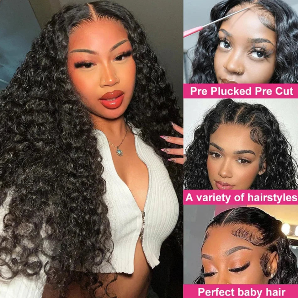 360 Full Invisi Strap Drawstring Sung Water Wave Lace Front Wig Deep Wave Human Isee Hair Wig For Women Wet And Wavy Closure Wig