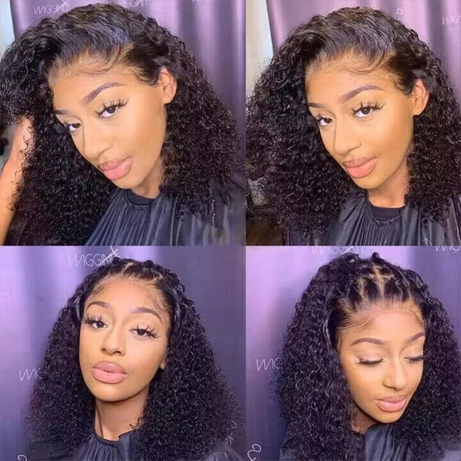 Short Bob Wig Wear And Go 13x4 Kinky Curly Lace Front Human Hair Wigs 15A Peruvian Water Wave Lace Frontal Wigs Pre Plucked