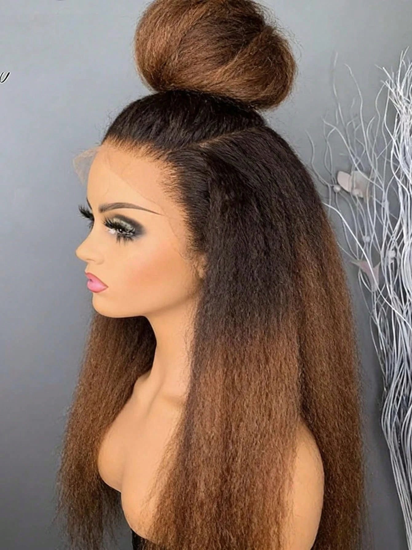 Natural Hairline 200 Density Ombre 4/27 Yaki Human Hair Kinky Straight Lace Front Wig for Women Baby Hair Pre Plucked Glueless
