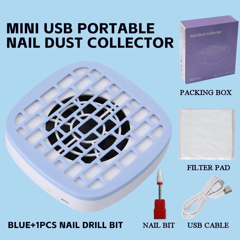 Portable USB Nail Dust Collector Vacuum Cleaner with Filter Pads, Mini Manicure Tool for Acrylic, Glue Dust Cleaning Home Travel