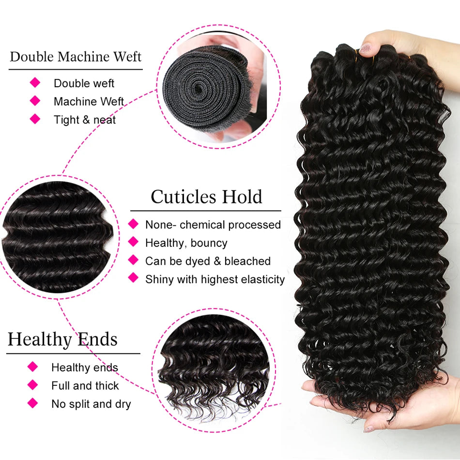 Deep Wave 4 Bundles Deal 15A Brazilian Virgin Human Hair 100% Unprocessed Water Wave Curly Human Hair Extensions Loose Deep Wave