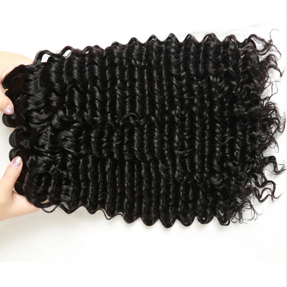 Deep Wave 4 Bundles Deal 15A Brazilian Virgin Human Hair 100% Unprocessed Water Wave Curly Human Hair Extensions Loose Deep Wave