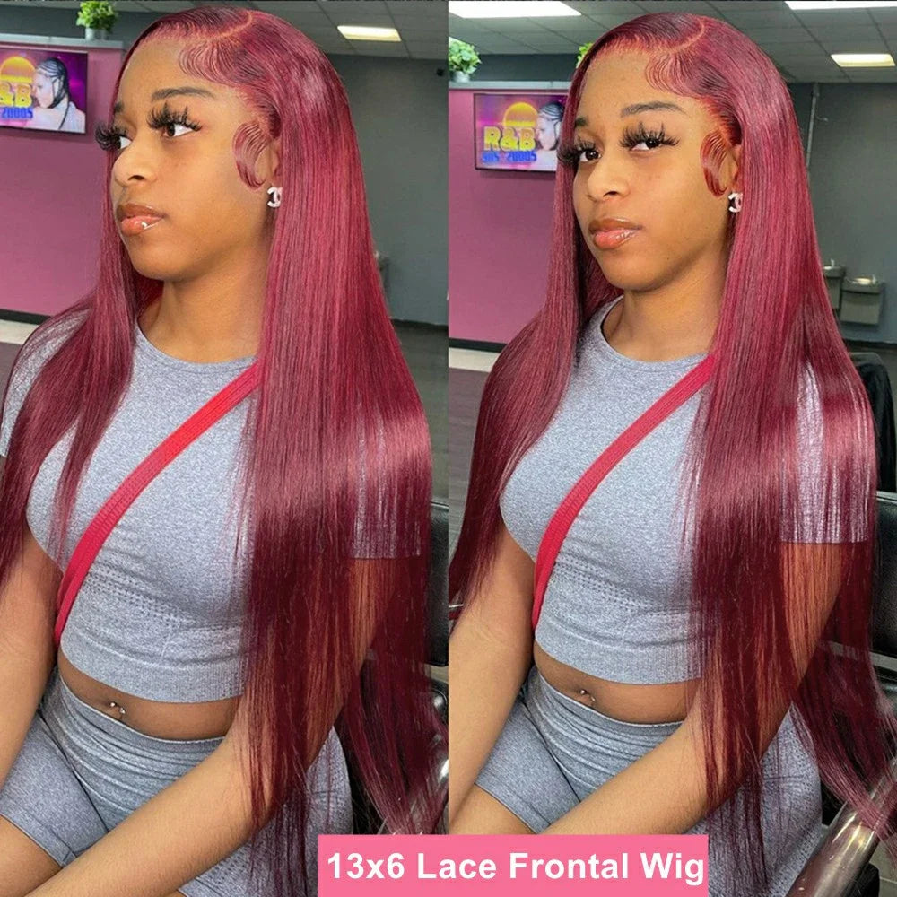99j Burgundy 13x4 Hd Lace Front Wig Female 13x6 Brazilian Red Straight Lace Frontal Colored Remy Human Hair Wigs For Women Sale