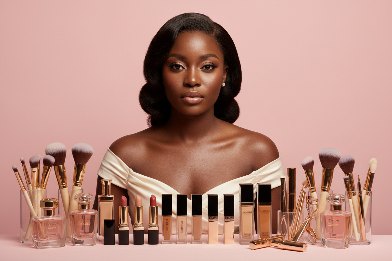 Femme élégante avec produits cosmétiques